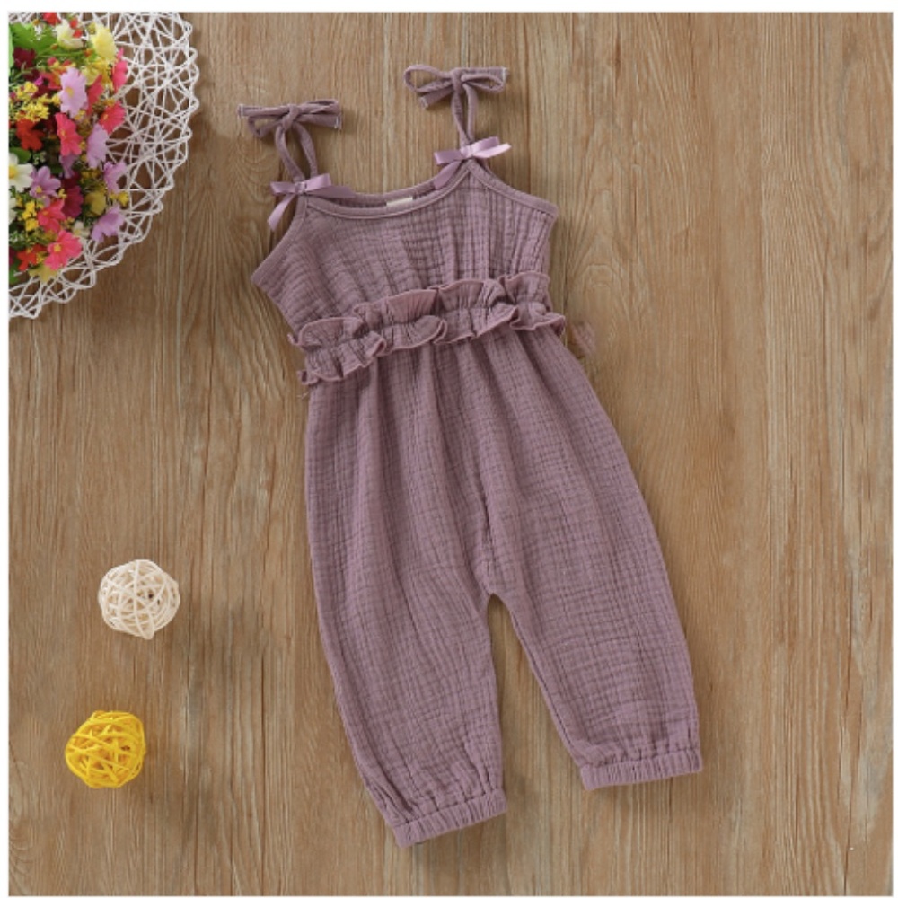 Baby Girl's Solid Ruffled Strap Jumpsuit